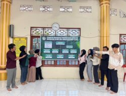 Mahasiswa KKN 56 Unimal Pasang Spanduk Struktur Organisasi Pemerintahan Gampong Meunasah Blang Ara